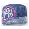 Rhinestone Paw Cadet Hat - Splash Dark Denim (Pink Trim) -Dog Supplies Store Cap PawPrint DarkDenim pink