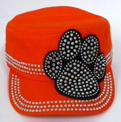 Cadet Hat Paw Print Orange With Rhinestone