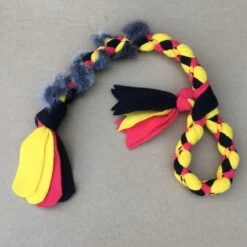 Puppy Tug Made Of Fleece And Cord With Rabbit Fur, Various Colors -Dog Supplies Store FleeceTug Fur BlackRedYellow