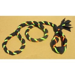 Hand Braided Dog Tug Leash With Slip Collar, Fleece And Paracord For Walking, Agility Or Flyball Black Over Black With Neon