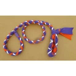 Hand Braided Dog Tug Leash With Slip Collar, Fleece And Paracord For Walking, Agility Or Flyball Purple Over Orange With White
