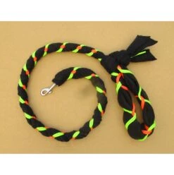 Hand Braided Dog Tug Leash With Clasp, Fleece And Paracord For Walking, Agility Or Flyball Black Over Black With Neon