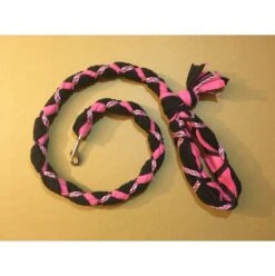 Hand Braided Dog Tug Leash With Clasp, Fleece And Paracord For Walking, Agility Or Flyball Black Over Pink With Pink Camouflage
