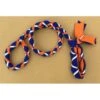 Hand Braided Dog Tug Leash With Slip Collar, Fleece And Paracord For Walking, Agility Or Flyball Blue Over Orange With White