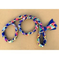 Hand Braided Dog Tug Leash With Slip Collar, Fleece And Paracord For Walking, Agility Or Flyball Blue Tie-Die Over Blue With Rainbow