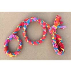 Hand Braided Dog Tug Leash With Slip Collar, Fleece And Paracord For Walking, Agility Or Flyball Purple/Orange Tie-Die Over Red With Yellow