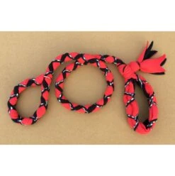 Hand Braided Dog Tug Leash With Slip Collar, Fleece And Paracord For Walking, Agility Or Flyball Red Over Black With Black/White