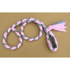 Hand Braided Dog Tug Leash With Slip Collar, Fleece And Paracord For Walking, Agility Or Flyball Baby Pink Over Gray With White/Black