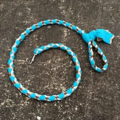 Hand Braided Dog Tug Leash With Clasp, Fleece And Paracord For Walking, Agility Or Flyball Turquoise Over Beige With Silver And Brown