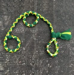 Hand Braided Dog Tug Leash With Slip Collar, Fleece And Paracord For Walking, Agility Or Flyball DarkGreen Over Lime With Gold And White