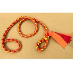 Hand Braided Dog Tug Leash With Slip Collar, Fleece And Paracord For Walking, Agility Or Flyball Orange Over Red With Fire And Yellow