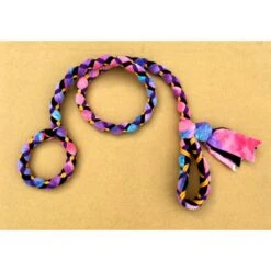 Hand Braided Dog Tug Leash With Slip Collar, Fleece And Paracord For Walking, Agility Or Flyball Pastell Over Black With Purple And Gold