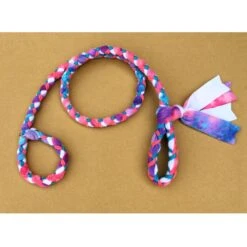 Hand Braided Dog Tug Leash With Slip Collar, Fleece And Paracord For Walking, Agility Or Flyball Pastell Over White With Pink And Teal