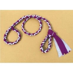 Hand Braided Dog Tug Leash With Slip Collar, Fleece And Paracord For Walking, Agility Or Flyball Plum Over Gray With White And Purple