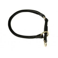 KLIN Round Leather Choke Collar With Stop, Black With Brass Fittings
